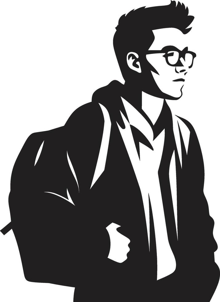 Dynamic Delineation Black Icon Symbol of Male Student Excellence in Design EduElite Emblem Sleek Black Logo Design for Distinctive Male Students vector