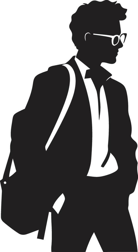Intrepid Intellect Symbolic Vector Black Logo for Ambitious Male Students Scholarly Silhouette Black Icon Signifying Academic Excellence for Male Students