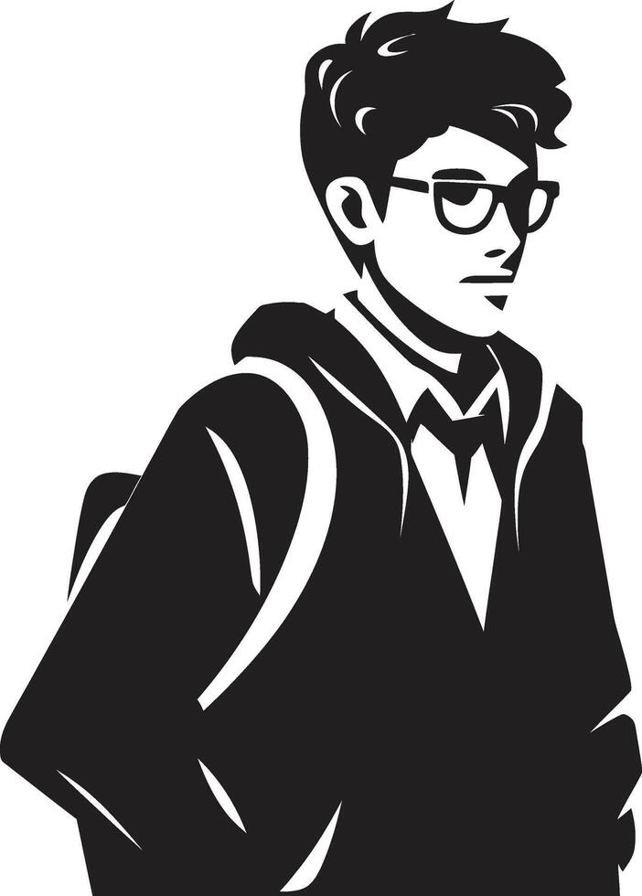 Intrepid Intellect Symbolic Vector Black Logo for Ambitious Male Students Scholarly Silhouette Black Icon Signifying Academic Excellence for Male Students