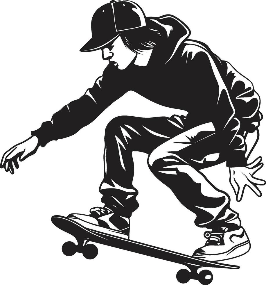 Thrill Tyrant Iconic Vector Symbol of a Man on a Skateboard in Black Street Slinger Edgy Black Logo Design with a Skateboarding Man Icon