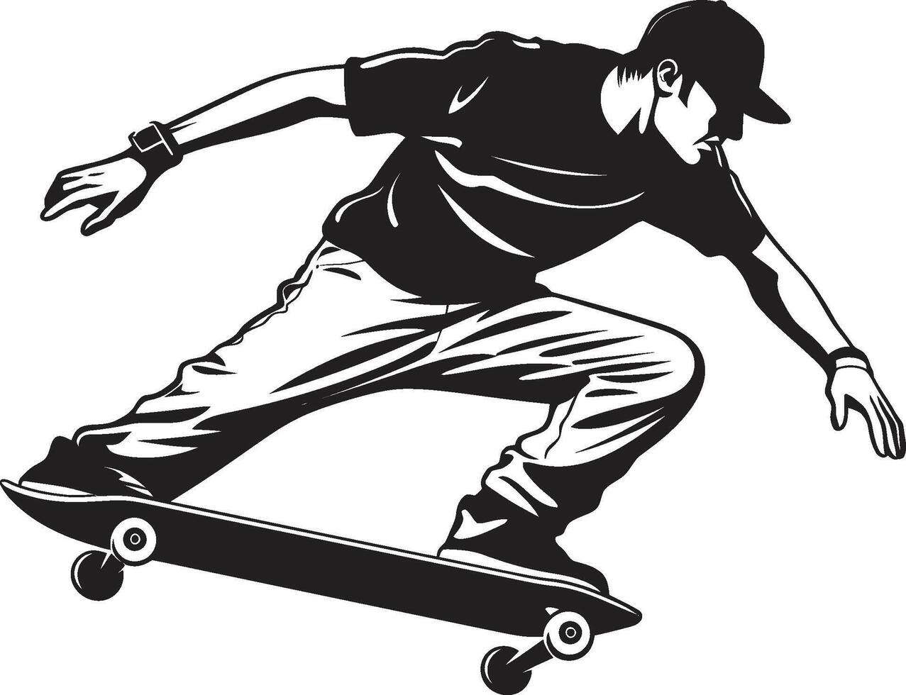 Thrill Tyrant Iconic Vector Symbol of a Man on a Skateboard in Black Street Slinger Edgy Black Logo Design with a Skateboarding Man Icon