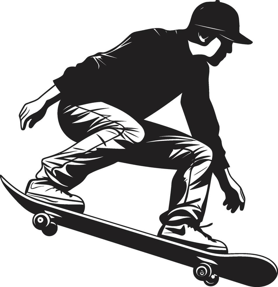 Street Sculptor Edgy Vector Symbol of a Man on a Skateboard in Black Skateboard Sonata Black Logo Design Capturing the Harmony of Riding
