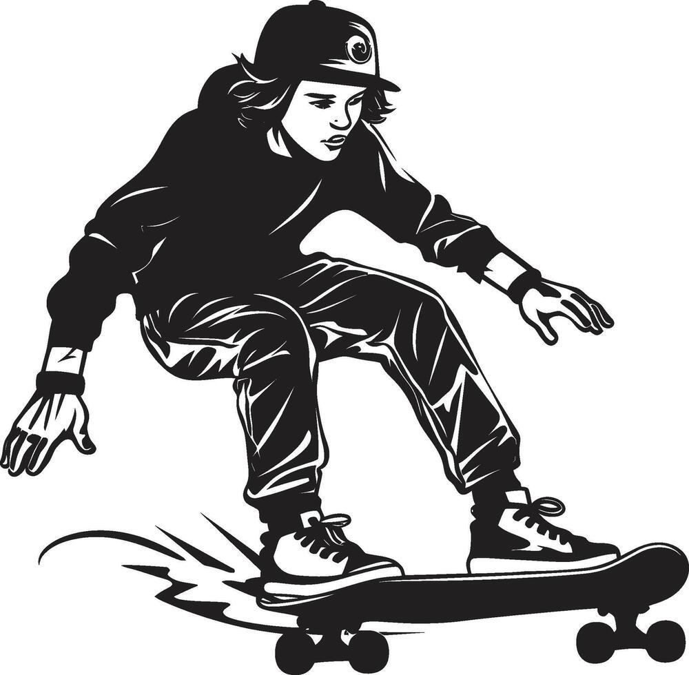 Street Sculptor Edgy Vector Symbol of a Man on a Skateboard in Black Skateboard Sonata Black Logo Design Capturing the Harmony of Riding