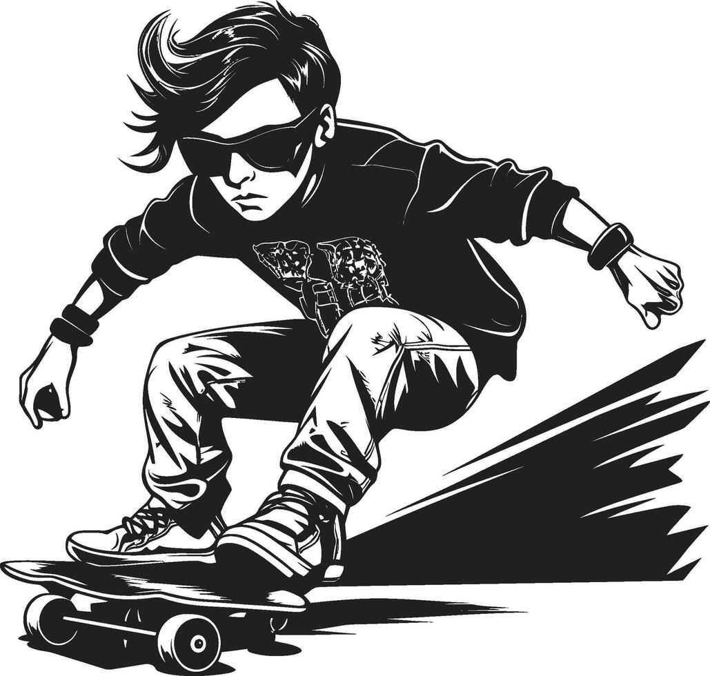 Rolling Rhapsody Vector Black Symbol Expressing the Melody of Riding Skateboard Sovereignty Black Logo Design Featuring a Riding Monarch