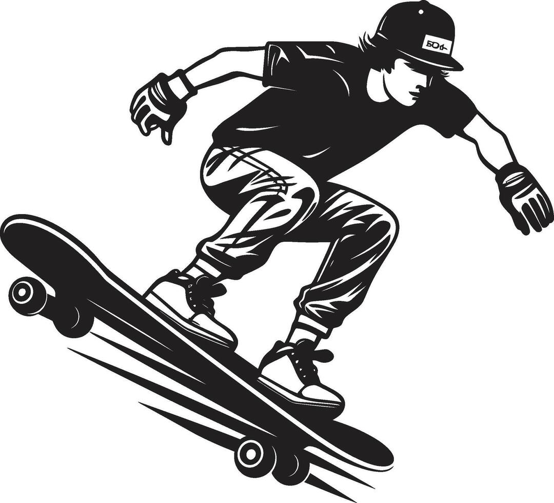 Urban Elevation Dynamic Vector Icon of a Man on a Skateboard in Black Thrill Transformer Black Logo Design Featuring a Skateboarding Man