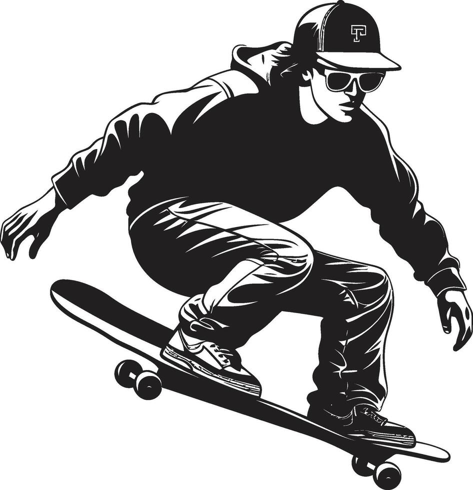 Urban Velocity Dynamic Vector Icon of a Man on a Skateboard in Black Street Stylist Edgy Black Logo Design with a Skateboarding Man Icon