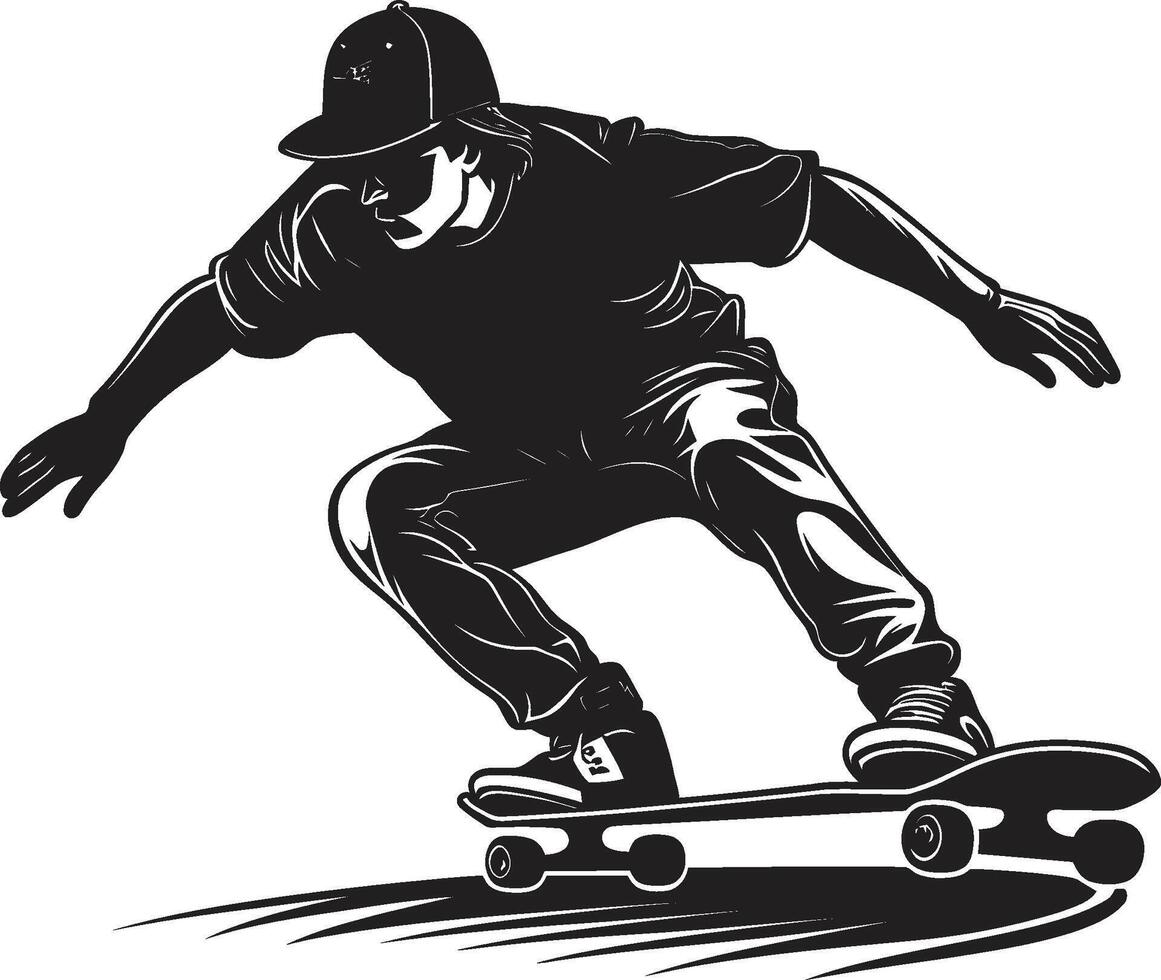 Rolling Renaissance Vector Black Symbol of a Skateboarding Man Skateboard Serenade Black Logo Design Expressing the Song of Riding