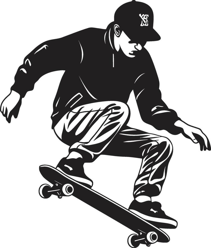 Gravity Guru Iconic Vector of a Man on a Skateboard in Black Skateboard Synchrony Black Logo Design Capturing the Harmony of Riding