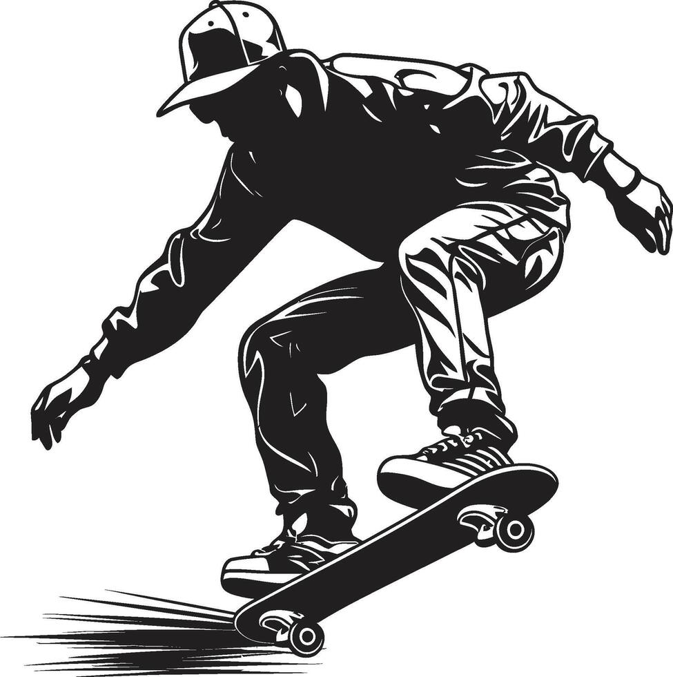 Velocity Vanguard Iconic Vector of a Man on a Skateboard in Black Skateboard Sage Black Logo Design with a Wise Man on Wheels