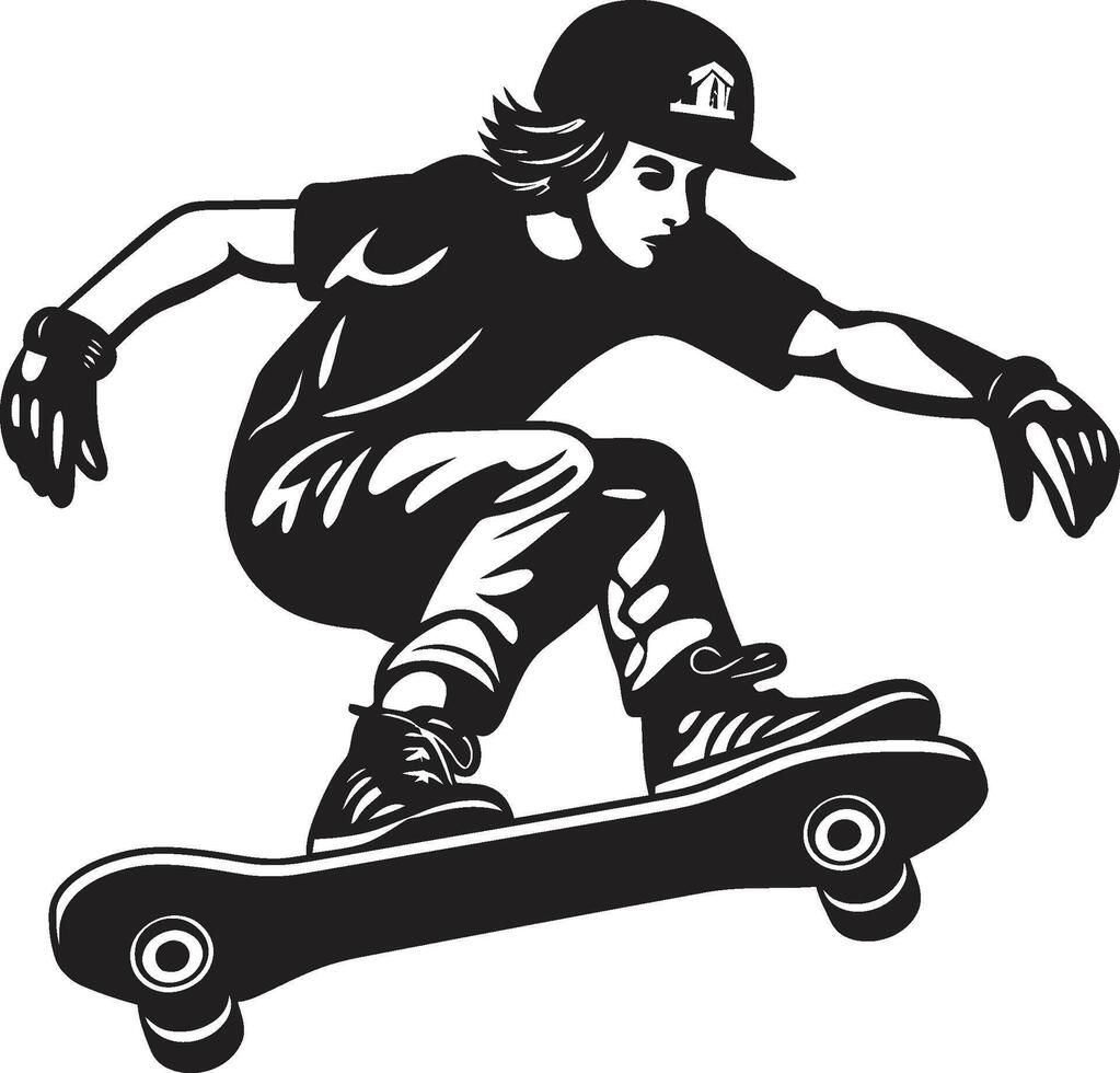 Street Sculptor Edgy Vector Symbol of a Man on a Skateboard in Black Skateboard Sonata Black Logo Design Capturing the Harmony of Riding
