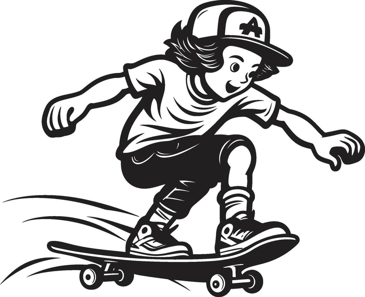 Skateboard Sage Black Logo Design with a Wise Man on Wheels Gravity Guru Iconic Vector of a Man on a Skateboard in Black