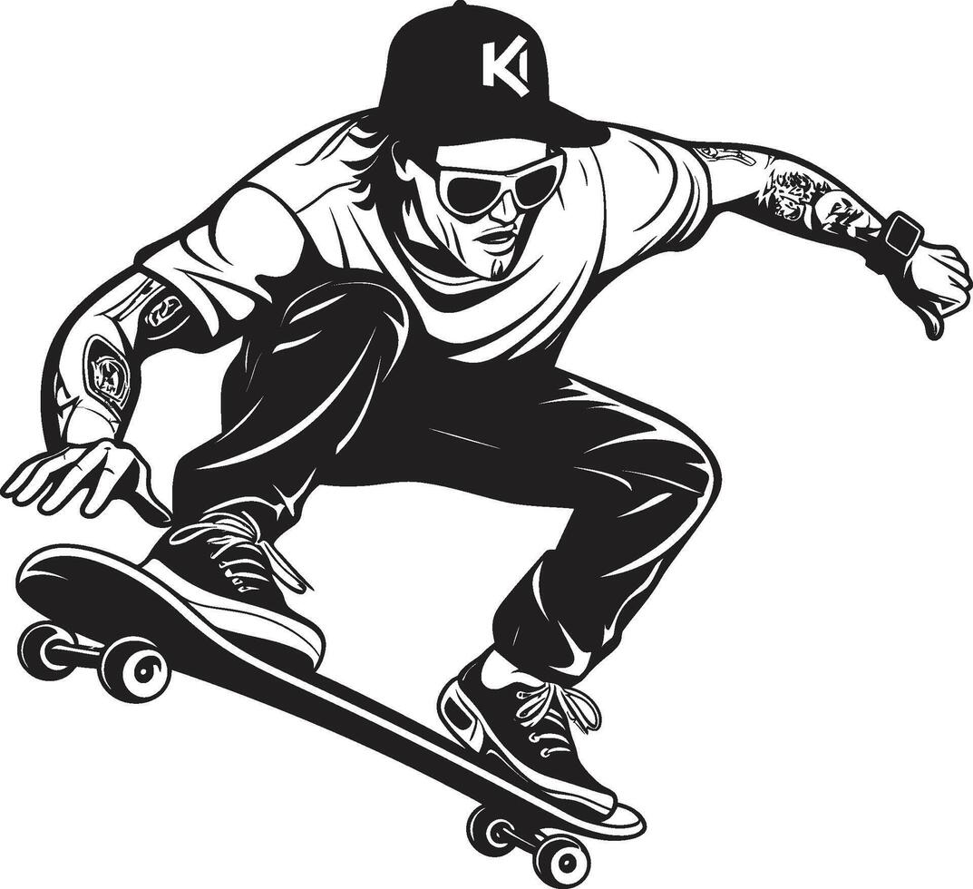 Thrill Tyrant Iconic Vector Symbol of a Man on a Skateboard in Black Street Slinger Edgy Black Logo Design with a Skateboarding Man Icon