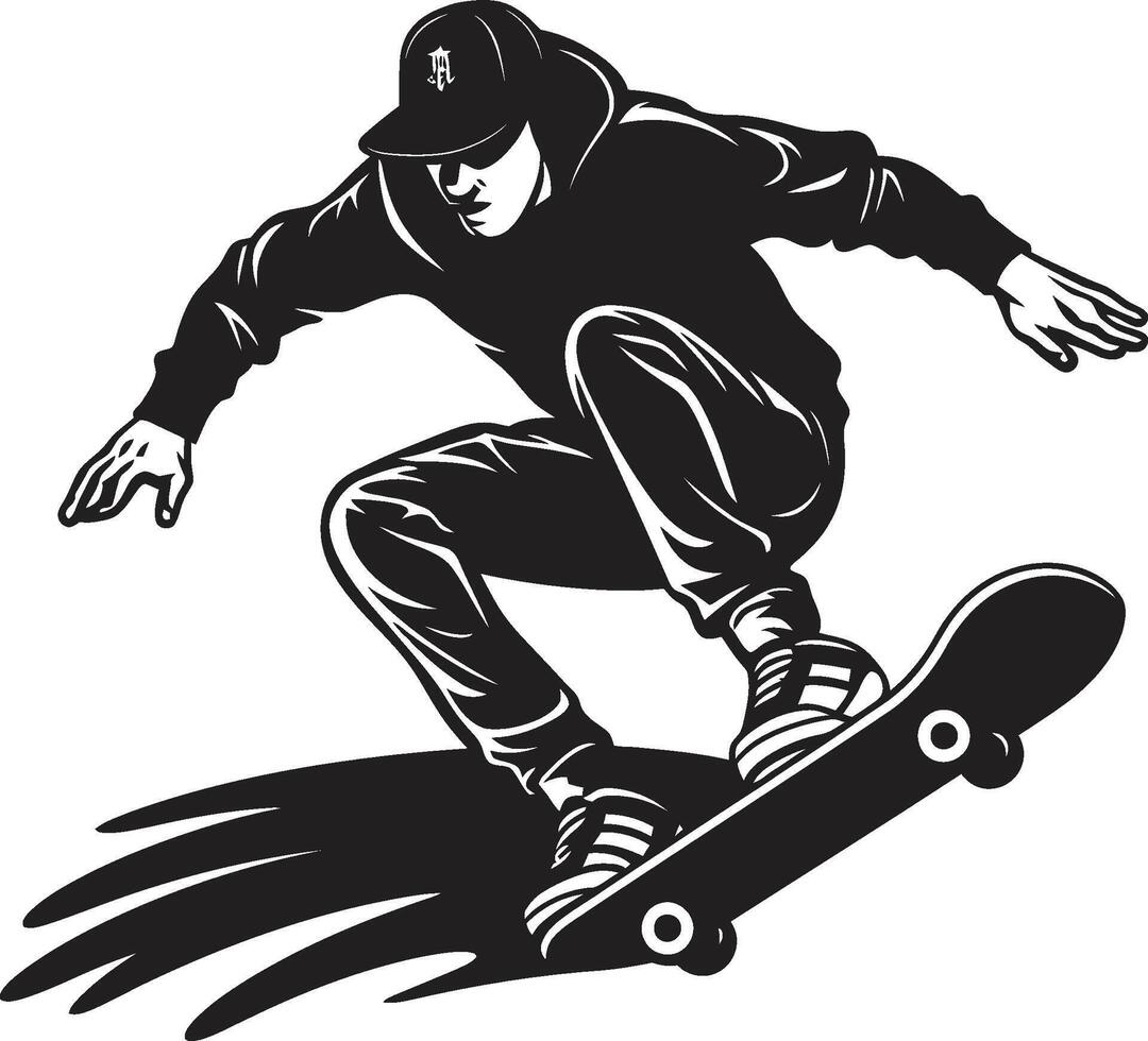 hormigón conocedor negro símbolo presentando un hombre en un patineta velocidad visión pulcro vector icono de un patinar hombre en negro