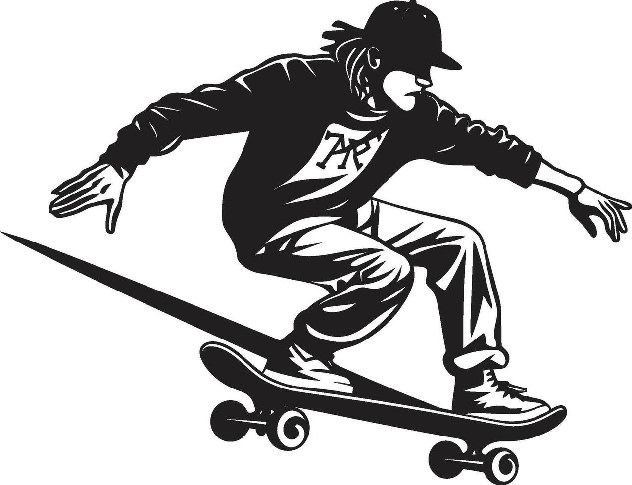 patineta serenata negro logo diseño expresando el canción de montando urbano elevación dinámica vector icono de un hombre en un patineta en negro