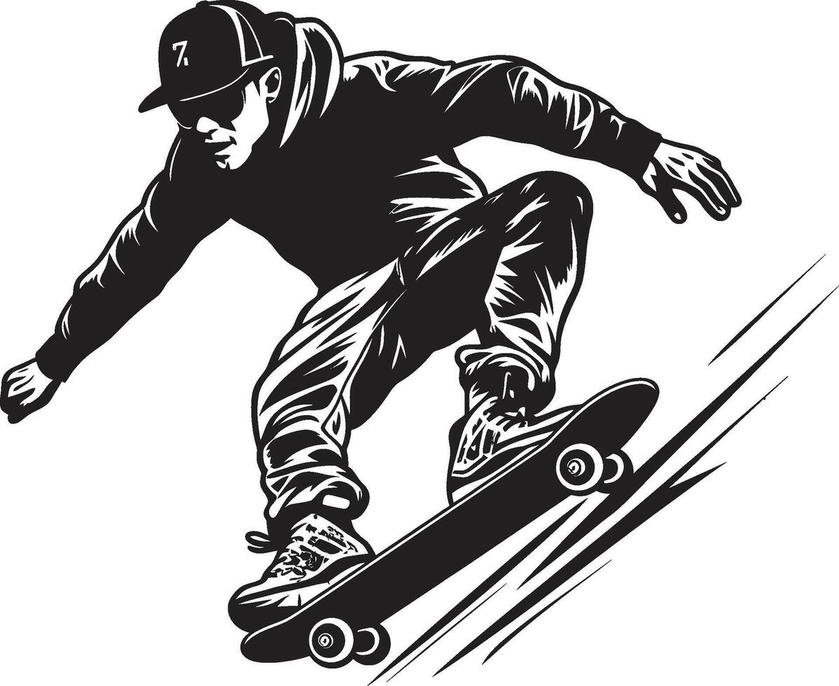 patineta sincronía negro logo diseño capturar el armonía de montando ciudad control deslizante vector símbolo de un hombre en un patineta en pulcro negro