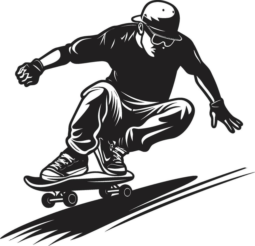 Street Sculptor Edgy Vector Symbol of a Man on a Skateboard in Black Skateboard Sonata Black Logo Design Capturing the Harmony of Riding