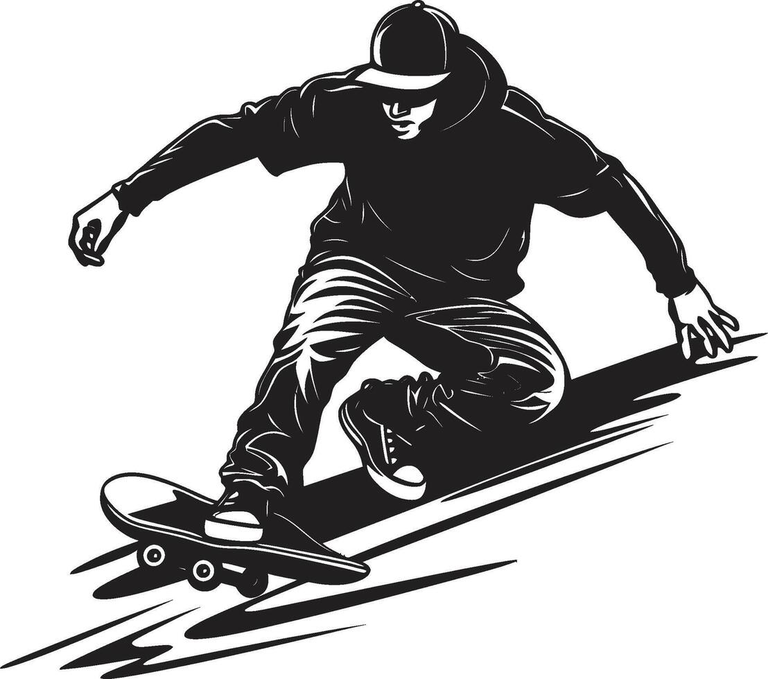 Velocity Vanguard Iconic Vector of a Man on a Skateboard in Black Skateboard Sage Black Logo Design with a Wise Man on Wheels