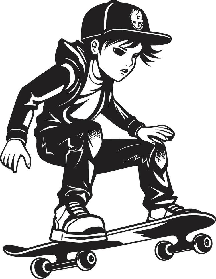 Street Sculptor Edgy Vector Symbol of a Man on a Skateboard in Black Skateboard Sonata Black Logo Design Capturing the Harmony of Riding