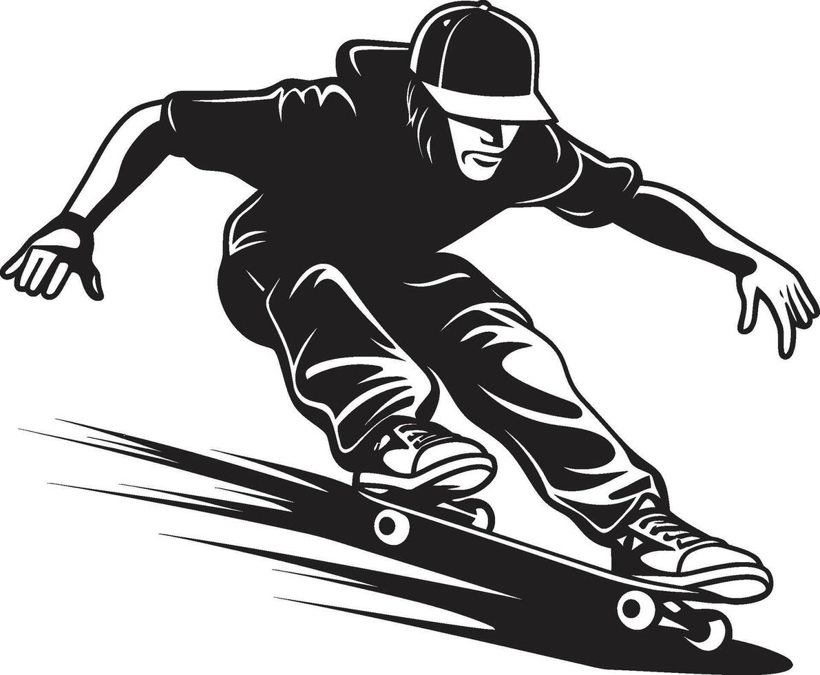 Street Stylist Edgy Black Logo Design with a Skateboarding Man Icon Concrete Connoisseur Black Symbol Featuring a Man on a Skateboard vector