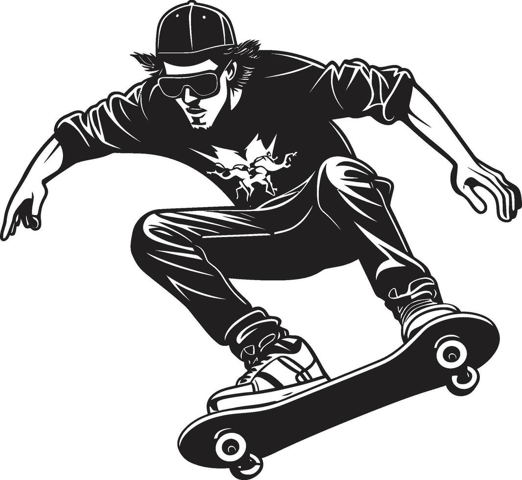 Street Sculptor Edgy Vector Symbol of a Man on a Skateboard in Black Skateboard Sonata Black Logo Design Capturing the Harmony of Riding