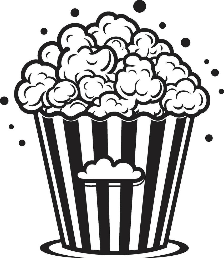 Kernel Couture Stylish Popcorn Vector Black Logo Design Gourmet Gaiety Iconic Black Symbol Celebrating Deluxe Popcorn