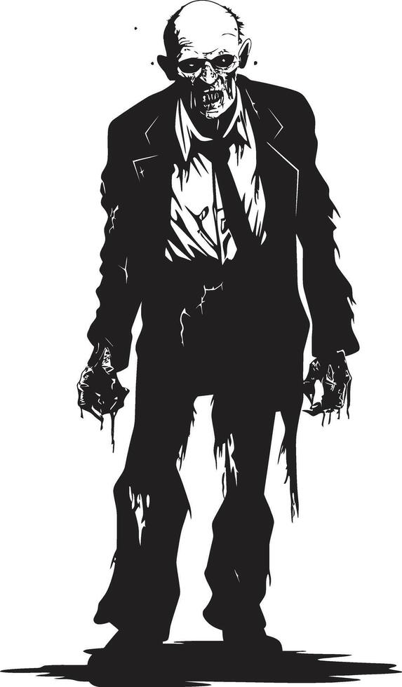 Zombie Zenith Black Logo Design with a Frightening Old Man Icon Spectral Sire Edgy Vector Icon of an Elderly Zombie in Black