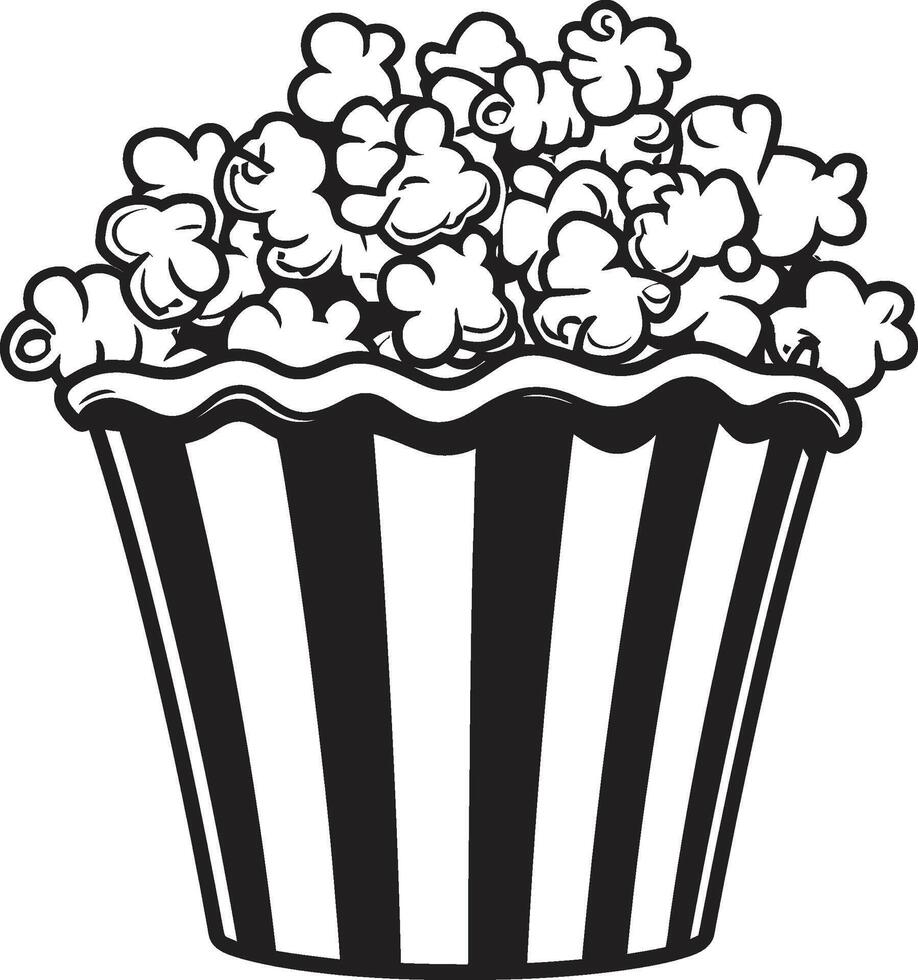 Cinematic Crunch Iconic Popcorn Symbol in Sleek Black Logo Kernels of Joy Dynamic Black Icon Signifying the Popcorn Experience vector