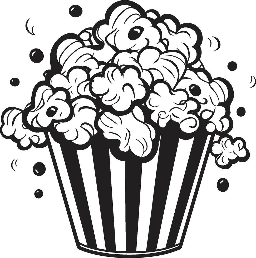 Culinary Delight Sleek Black Icon for Tasty Popcorn Treats Cinema Sensation Black Logo Design Featuring Tempting Popcorn vector