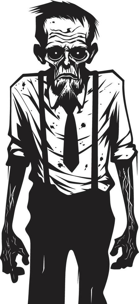 Zombie Zephyr Sleek Black Logo Design Signifying the Frightening Terror of an Old Man Undead Uproar Iconic Vector Symbol Embracing the Spooky Presence of a Zombie