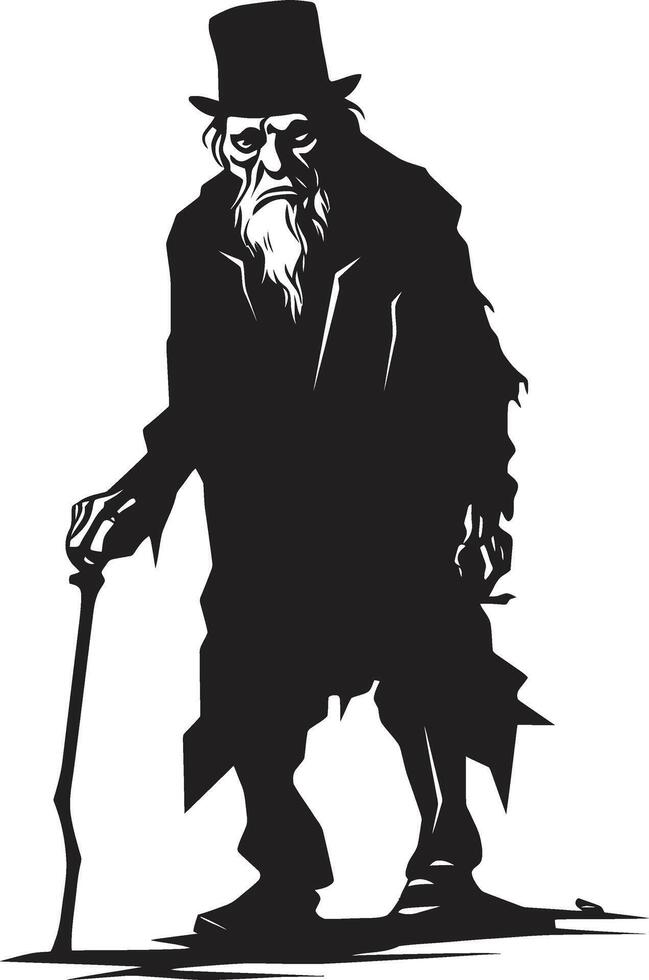 Ghastly Grandfather Iconic Vector Logo Design with a Scary Old Zombie in Black Elderly Eeriness Black Logo Design with a Terrifying Zombie Man Vector Icon