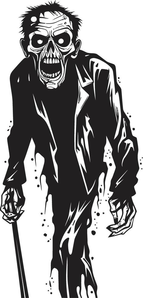 Grim Ghoul Sleek Vector Icon Signifying the Dread of an Old Zombie in Black Zombie Zenith Black Logo Design Expressing the Frightening Presence of an Elderly Man