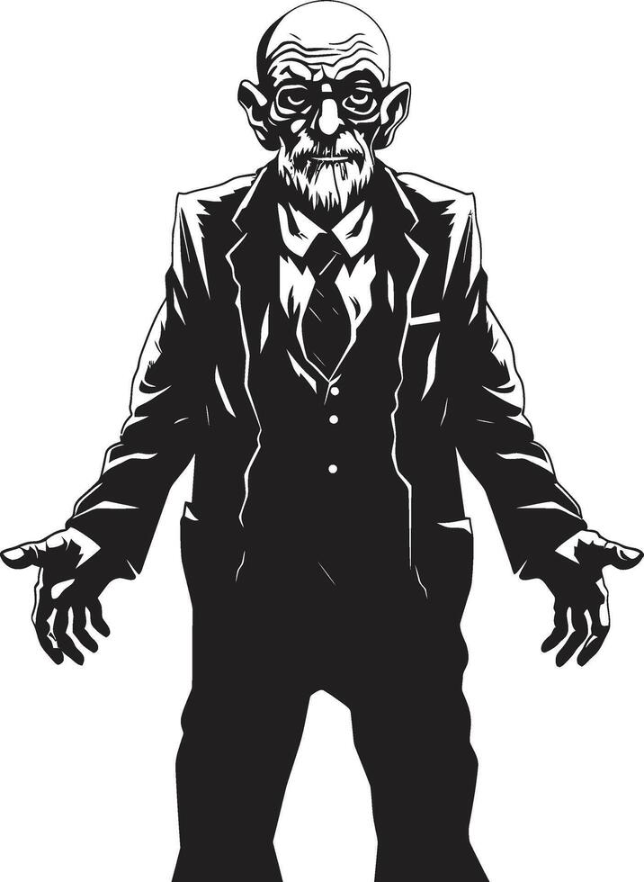 Elderly Eeriness Black Logo Design with a Terrifying Zombie Man Vector Icon Grim Ghoul Sleek Vector Icon Signifying the Dread of an Old Zombie in Black