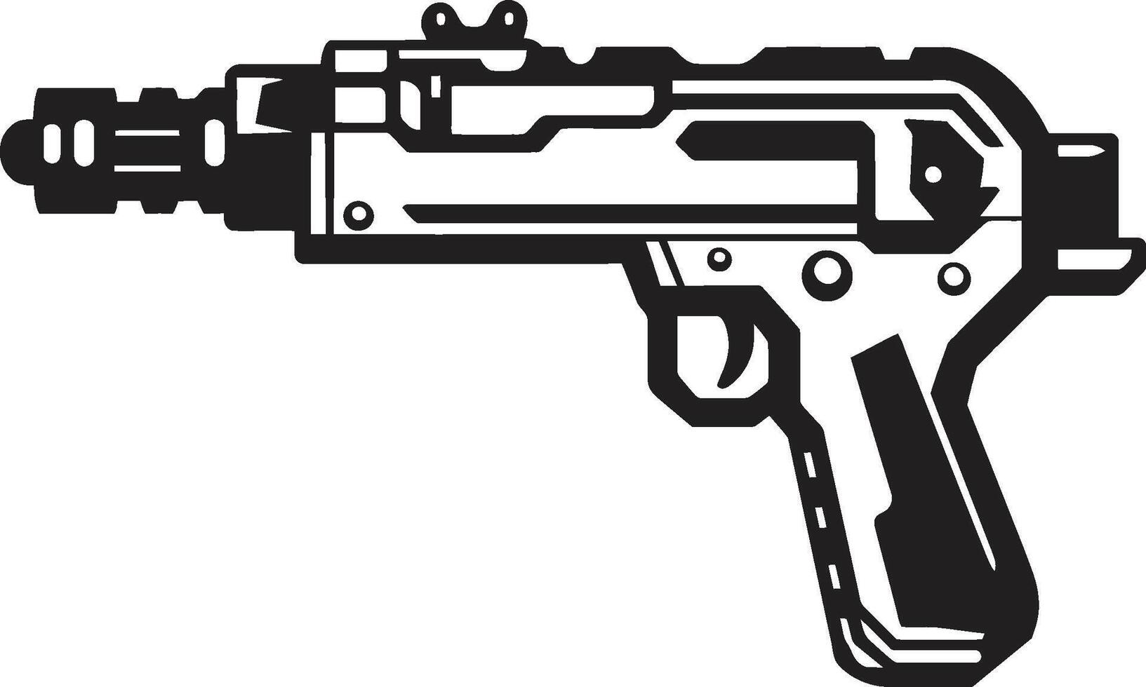 espuma alimentado fantasía dinámica negro icono con juguete pistola logo diseño nerf nómada pulcro vector símbolo de un juguete pistola en negro