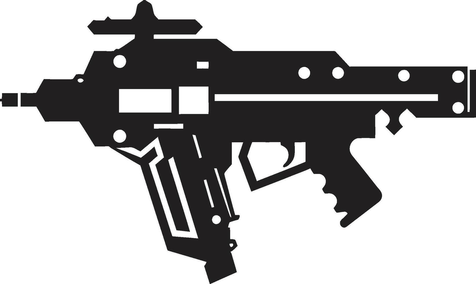 Imaginary Invader Dynamic Black Icon featuring Toy Gun Logo Lilliputian Lawkeeper Sleek Vector Design of a Toy Gun in Black