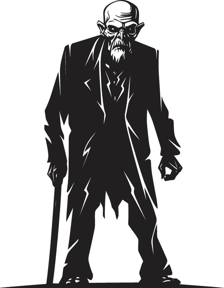 Zombie Zenith Dynamic Vector Icon Capturing the Dread of a Scary Old Zombie in Black Cadaverous Countenance Black Logo Design Expressing the Horror of an Elderly Man