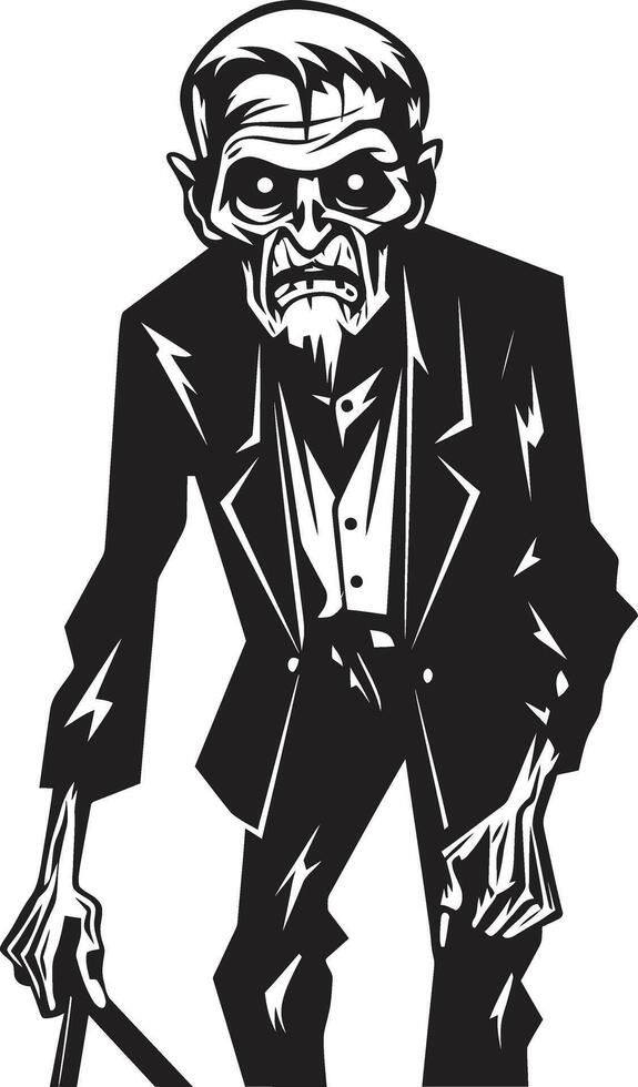 Creepy Corporeal Iconic Black Logo Design Expressing the Horror of an Elderly Zombie Nightmare Necrosis Dynamic Vector Symbol Capturing the Spooky Presence of a Scary Old Zombie