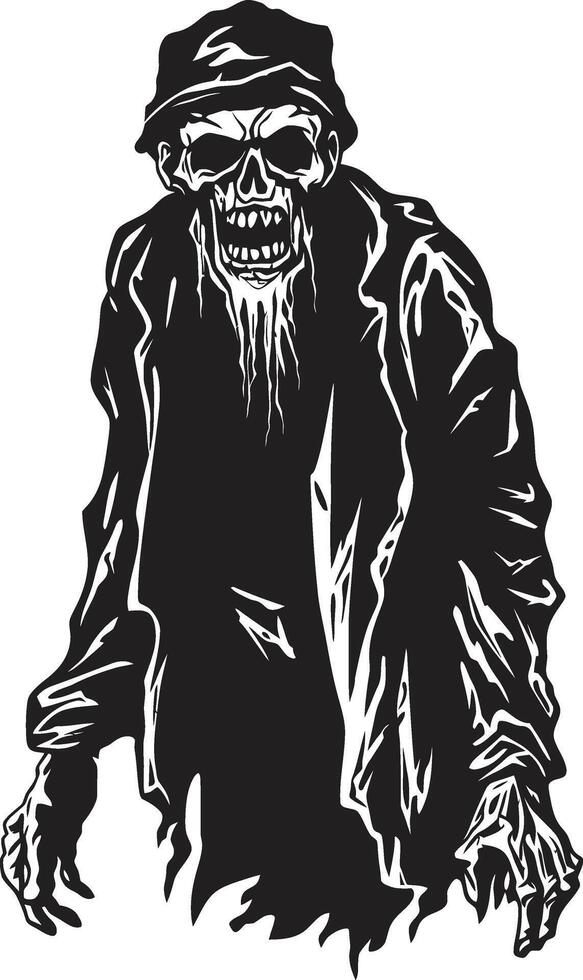 Nightmare Necrosis Sleek Black Logo Design with a Frightening Zombie Man Spectral Sire Vector Icon Expressing the Spooky Presence of an Elderly Zombie in Black