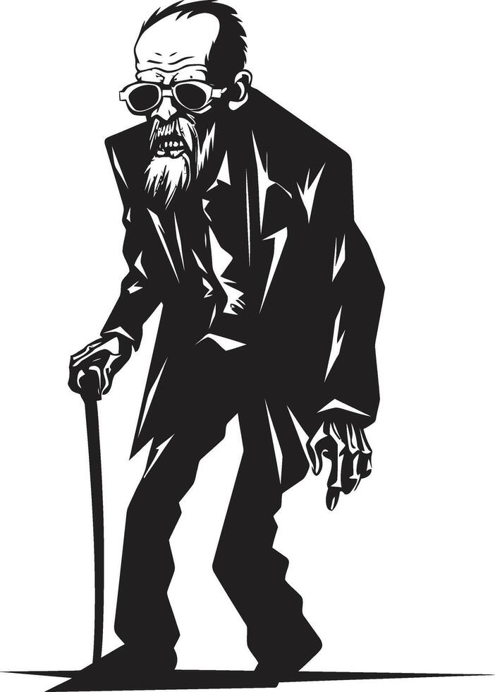 Undead Uproar Dynamic Black Logo Design Featuring a Terrifying Old Zombie Elderly Eeriness Sleek Vector Icon Signifying the Horror of an Old Zombie in Black