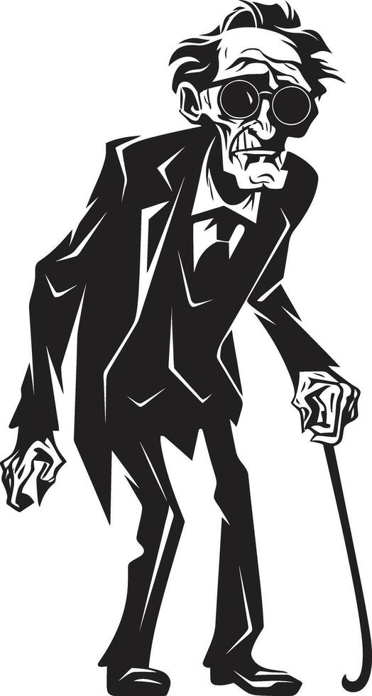 Grim Ghoul Iconic Vector Symbol Capturing the Frightening Presence of an Elderly Zombie in Black Zombie Zenith Dynamic Black Logo Design Featuring a Scary Old Man