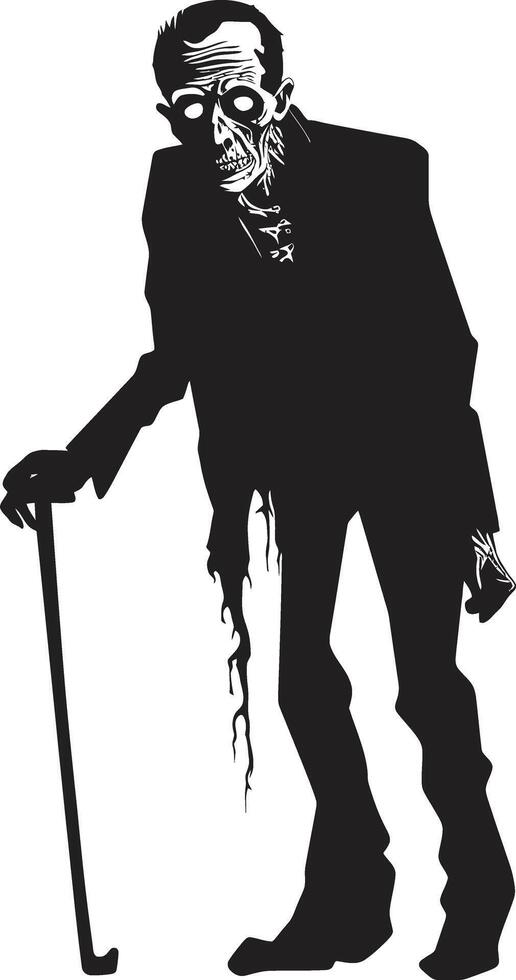 Elderly Eeriness Black Logo Design with a Terrifying Old Zombie Icon Grim Ghoul Iconic Vector Symbol Capturing the Frightening Presence of an Elderly Zombie in Black