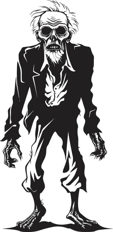 pesadilla necrosis pulcro negro logo diseño con un aterrador zombi hombre espectral padre vector icono expresando el escalofriante presencia de un mayor zombi en negro