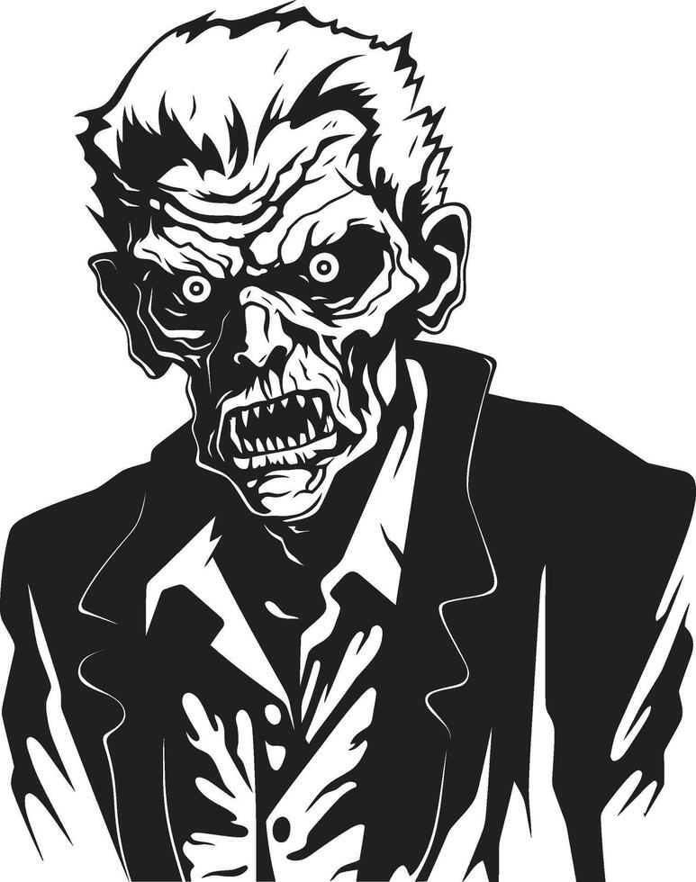 Zombie Zenith Dynamic Black Logo Design Featuring a Scary Old Man Cadaverous Countenance Sleek Vector Icon Signifying the Spooky Horror of a Zombie in Black