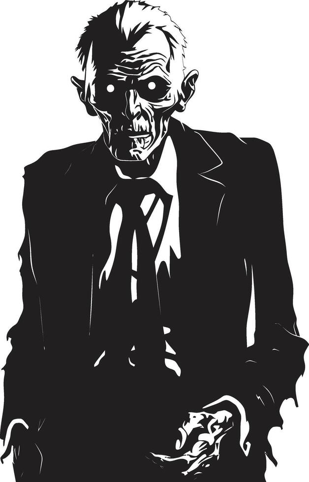 Macabre Maestro Black Symbol Embracing the Frightening Terror of a Scary Old Zombie Creepy Corporeal Iconic Black Logo Design Expressing the Horror of an Elderly Zombie vector