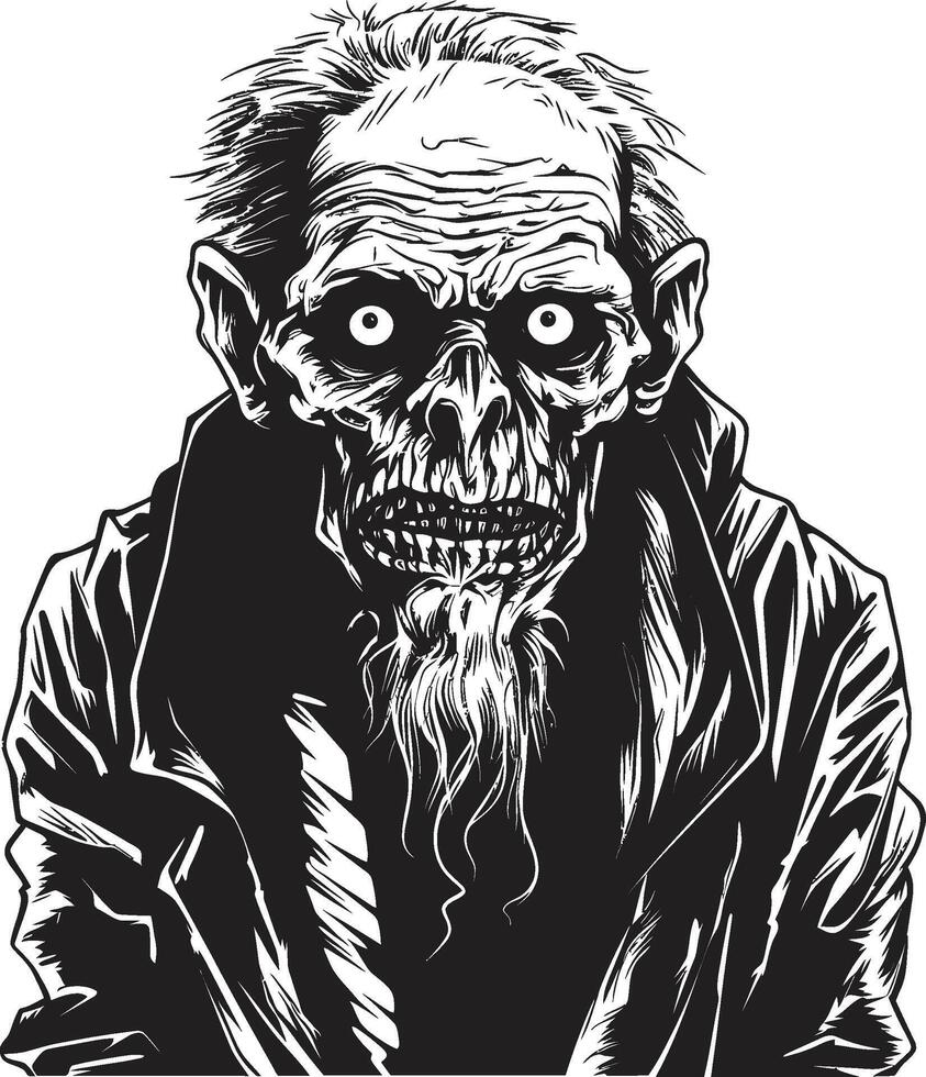 Grim Ghoul Sleek Vector Symbol Capturing the Frightening Presence of an Elderly Zombie Zombie Zenith Dynamic Black Logo Design Featuring a Scary Old Man