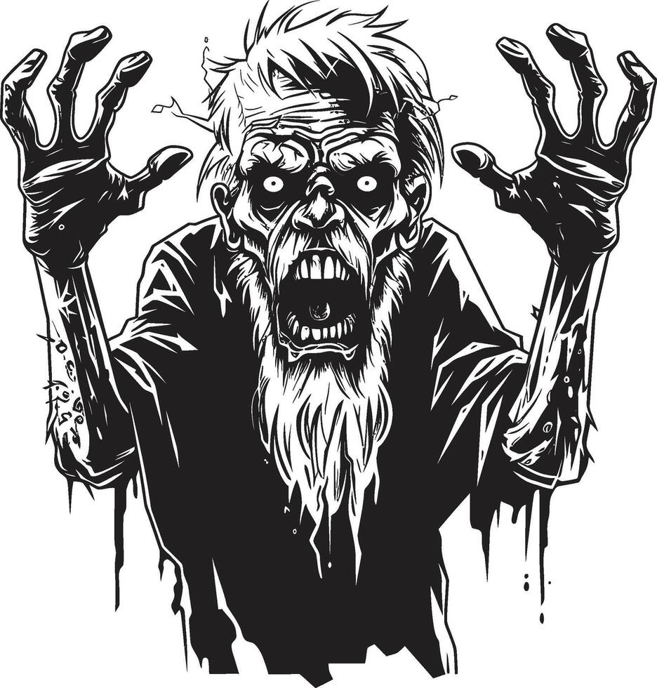 Elderly Eeriness Black Logo Design with a Terrifying Zombie Man Icon Grim Ghoul Sleek Vector Symbol Capturing the Frightening Presence of an Elderly Zombie