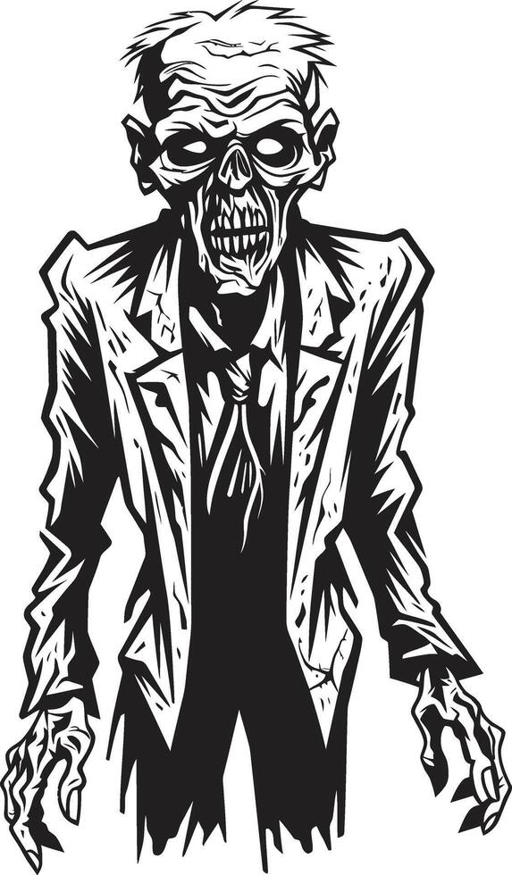 Creepy Corporeal Iconic Black Logo Design Expressing the Horror of an Elderly Zombie Nightmare Necrosis Dynamic Vector Symbol Capturing the Spooky Presence of a Scary Old Zombie
