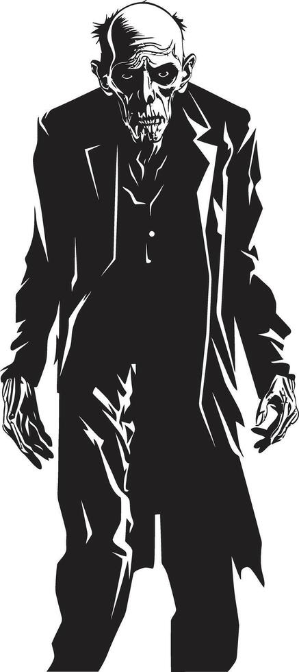 Siniestro corpóreo icónico vector símbolo capturar el horror de un de miedo antiguo zombi en negro pesadilla necrosis pulcro negro logo diseño con un aterrador zombi hombre