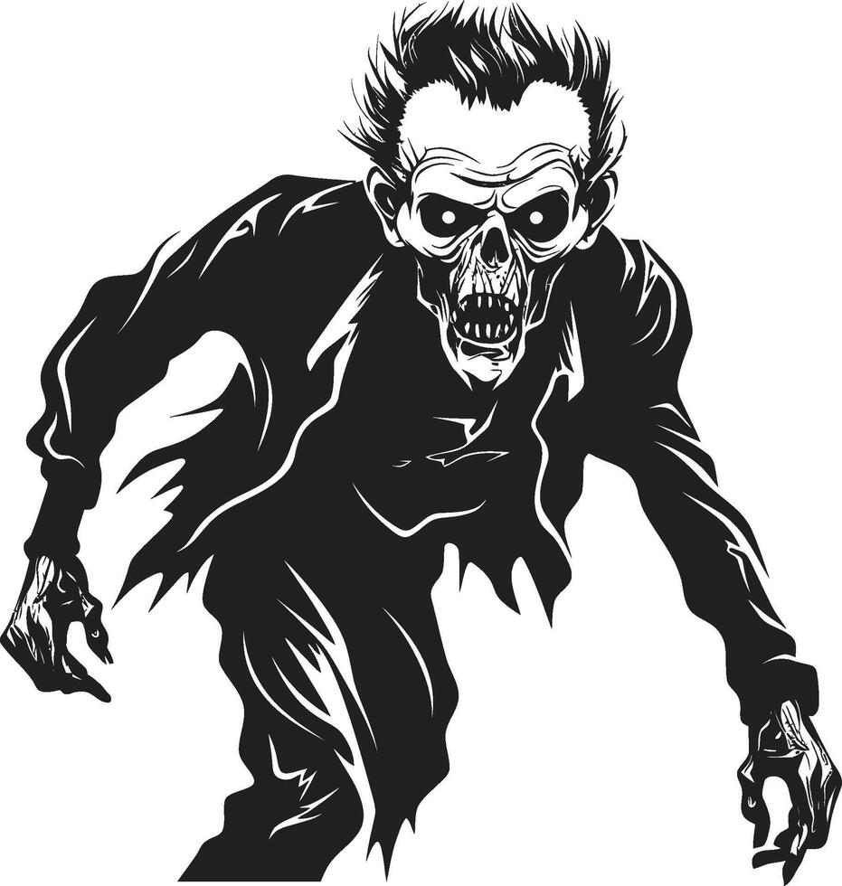 zombi cenit dinámica negro logo diseño presentando un de miedo antiguo hombre cadavérico rostro pulcro vector icono significando el escalofriante horror de un zombi en negro