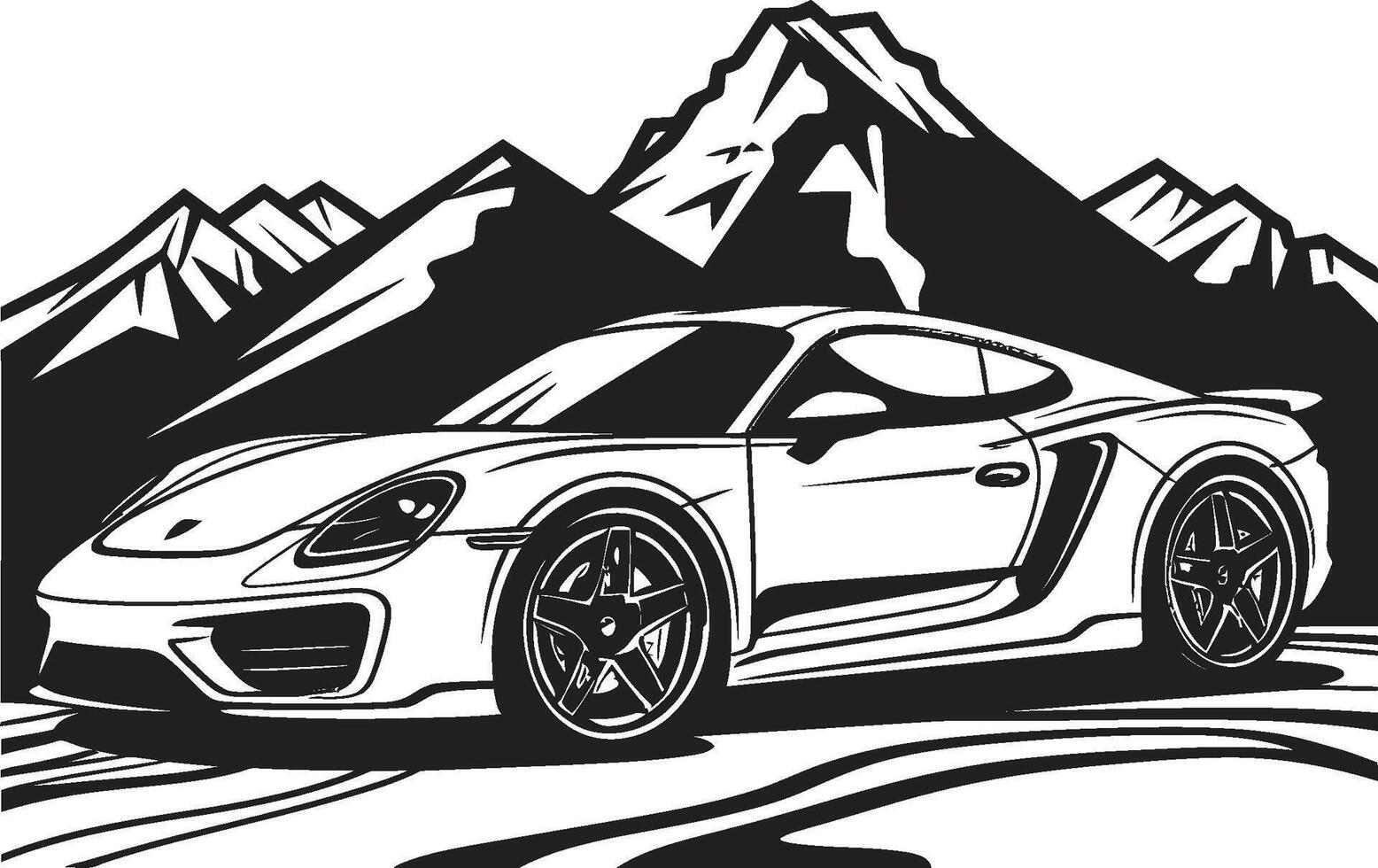 Summit Speedster Sleek Sports Car on the Mountain Roads Black Logo Design Alpine Adrenaline Vector Icon Symbolizing a Sports Car on Black Logo