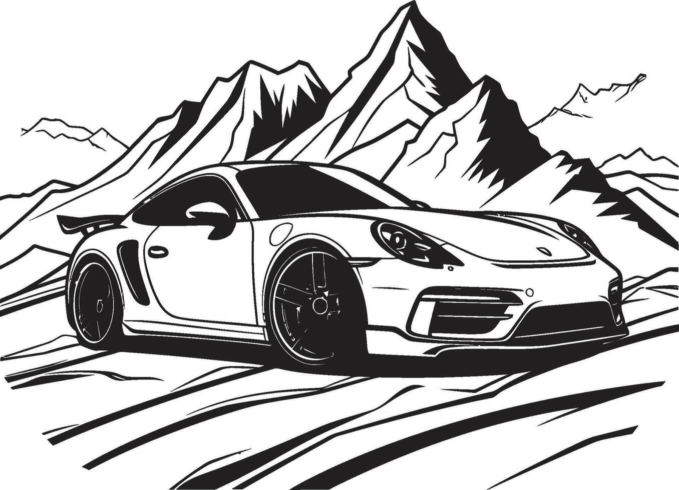 Epic Elevation Dynamic Black Logo Design with a Vector Symbol of a Sports Car on Mountain Routes Highland Harmony Iconic Black Symbol Depicting a Sports Car Gliding through Mountain Roads